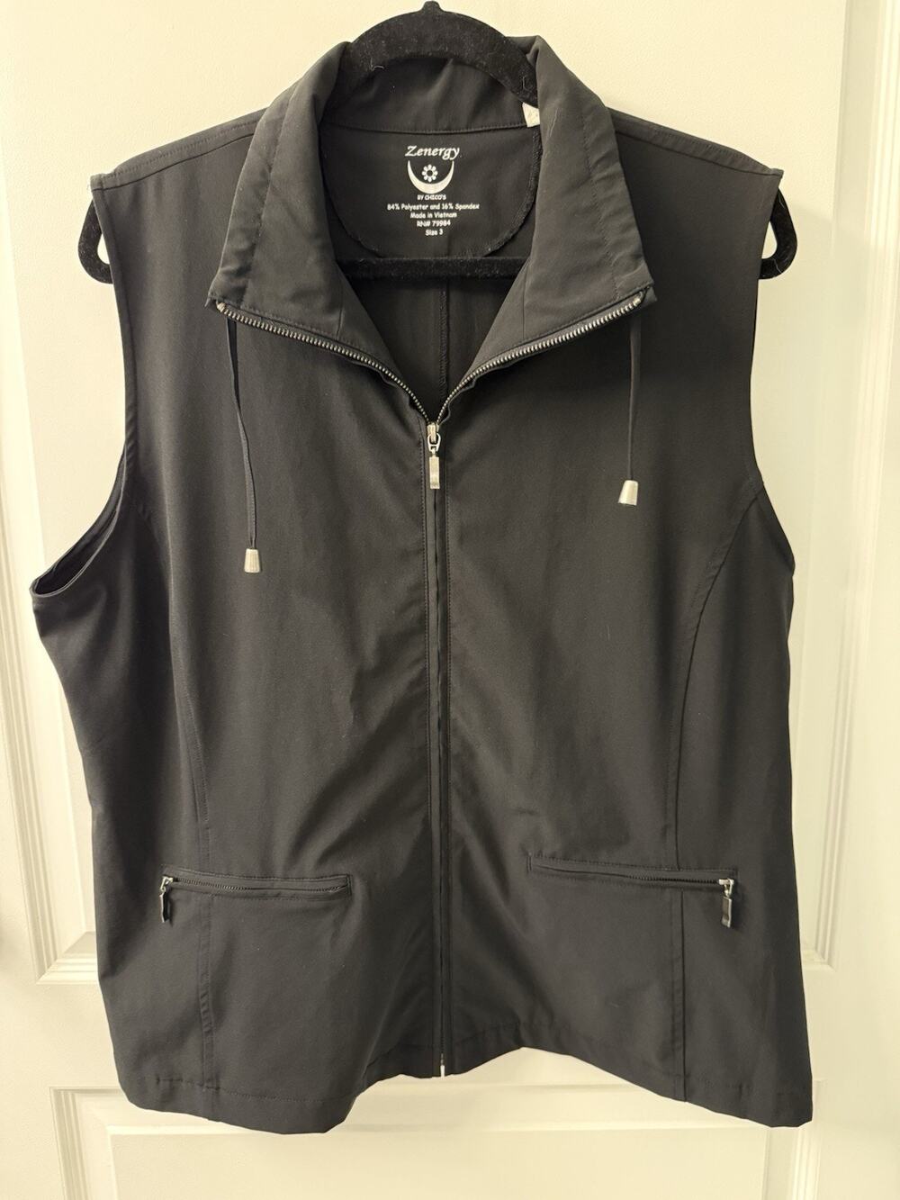 Zenergy By Chico’s Black Stretch Zip Vest Women Athleisure Travel Size 3